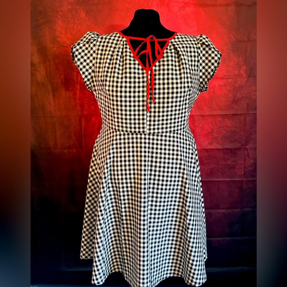 Rockabilly PinUp Plus Size Checkered Sun Dress Red Bow Vintage Inspired